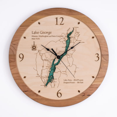 Beautiful Wood Lake Clock in High Relief featuring Lake George in NY the queen of American Lakes