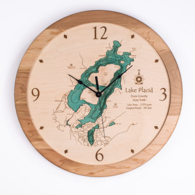 High Relief Wooden Lake Clock of Lake Placid NY in the Adirondack Mountains