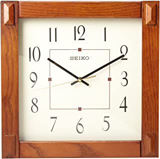 Seiko Clock - QXA469BLH - Square Medium Brown Wood Wall Clock - Time Square Clock  Shop
