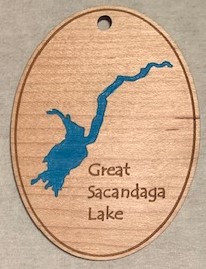 christmas ornament great sacandaga lake carved with blue lake
