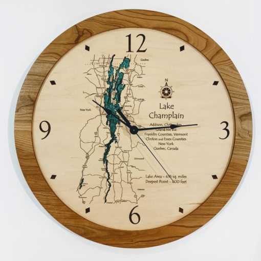 Lake Champlain VT Lake Map Wall Clock